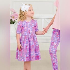 Rosy Ribbons Short Sleeve Purple Knit Twirl Dress